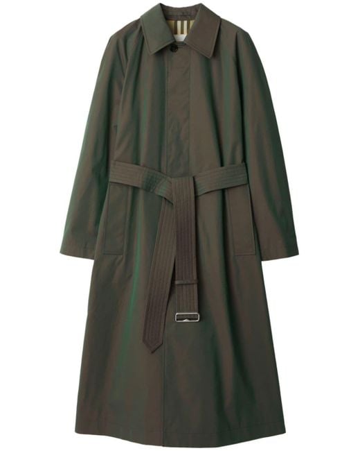 Burberry Green Iridescent-effect Cotton Trench Coat