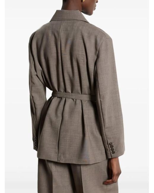 Soeur Brown Belted Double-Breasted Wool Blazer