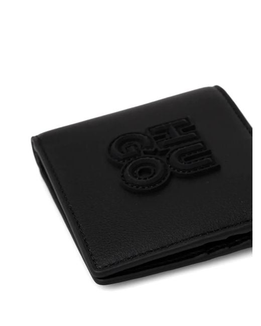 HUGO Black Embossed-Logo Wallet for men