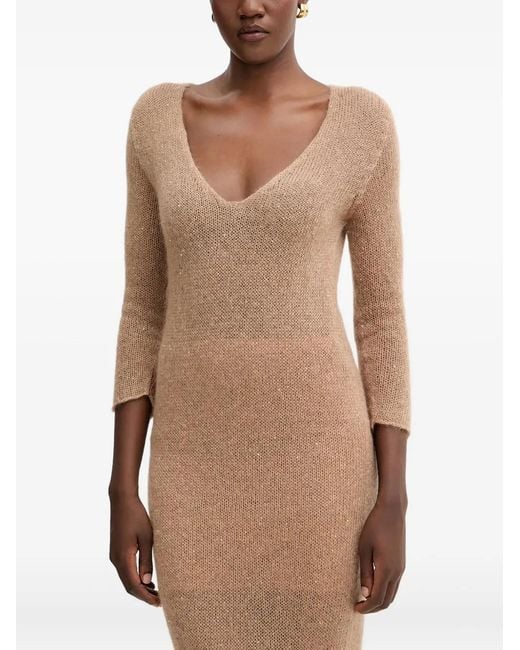 Liviana Conti Natural Clotilde V-Neck Split Maxi Dress