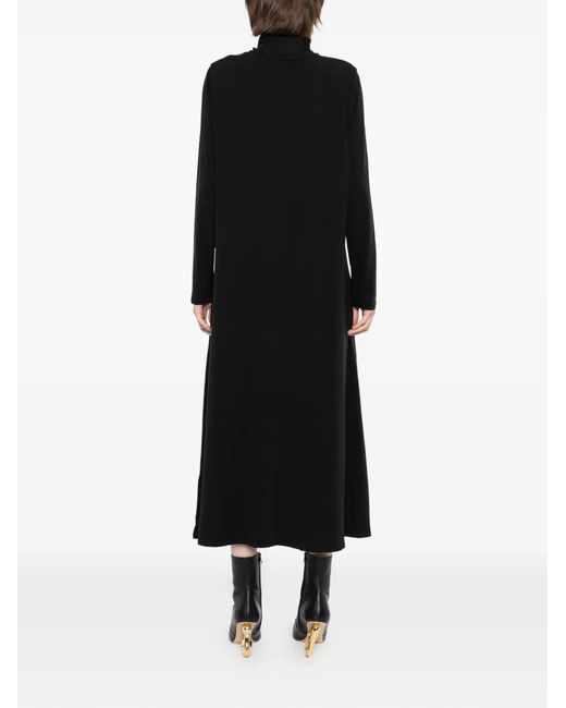 Eileen Fisher Black Roll-Neck Long-Sleeve Midi Dress