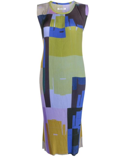Henrik Vibskov Blue Pull Geometric-print Plissé Dress
