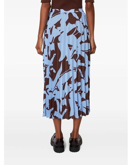 Marc O' Polo Blue Abstract-Print Pleated Skirt