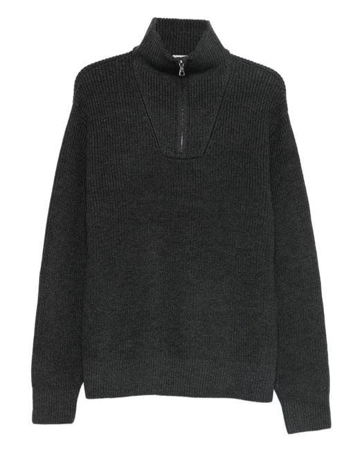 Officine Generale Black Half-Zip Sweater for men
