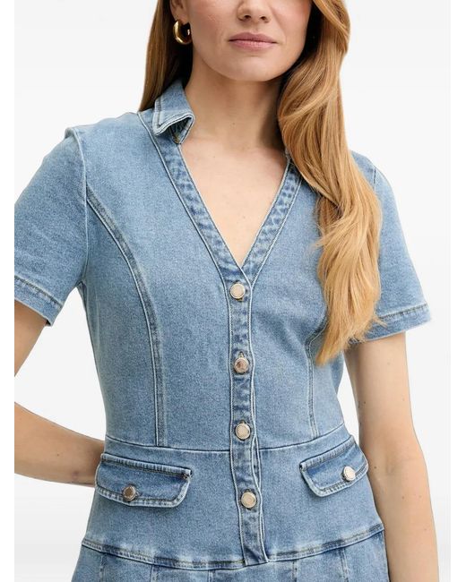 Morgan Blue Pleated Button-Front Mini Dress