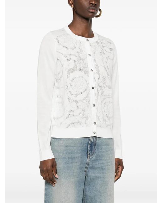 Versace White Baroque-Pattern Lace Cardigan