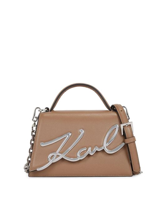 Karl Lagerfeld Natural Signature Leather Crossbody Bag