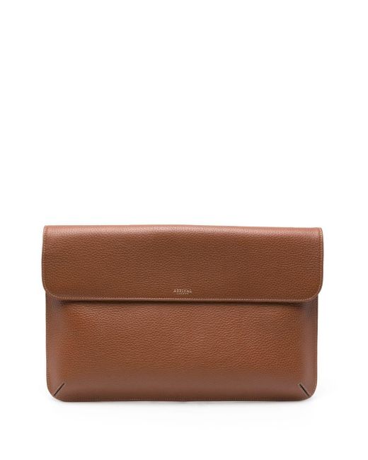 Aspinal Brown Pebbled Leather Laptop Bag for men