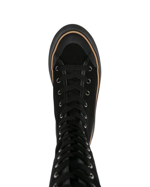 Max Mara Black Canvas Lace-Up Boots