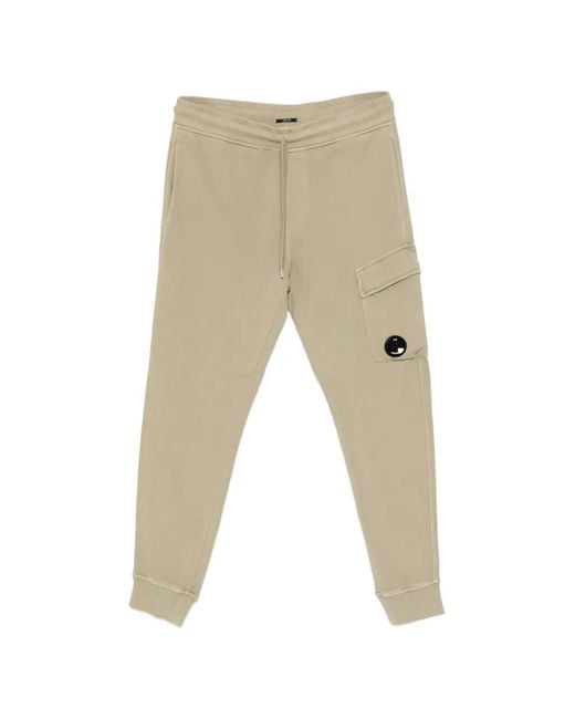 C P Company Natural Cargo-Pocket Logo-Patch Track Pants for men