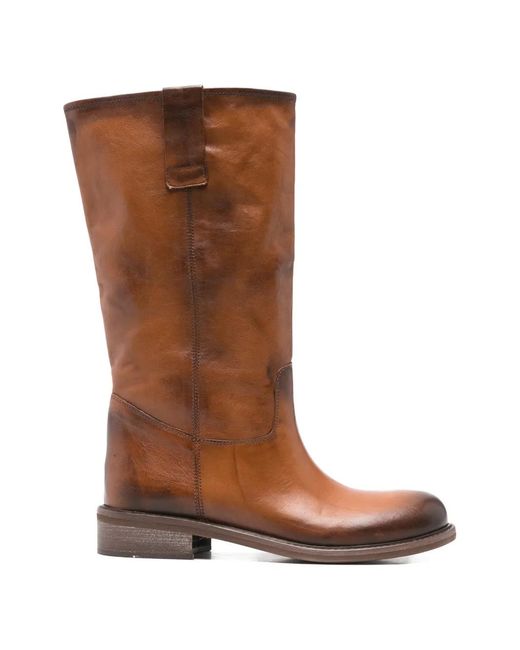 GISÉL MOIRÉ Brown Stev Burnished Leather Knee-High Boots