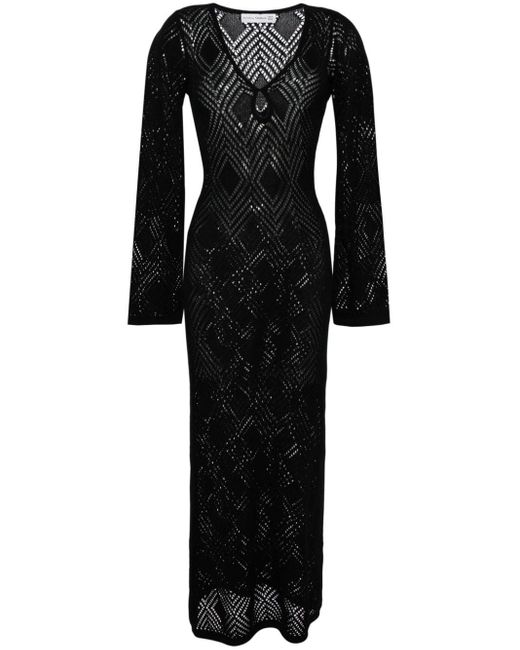 Faithfull The Brand Black Serena Geometric-pattern Knitted Dress