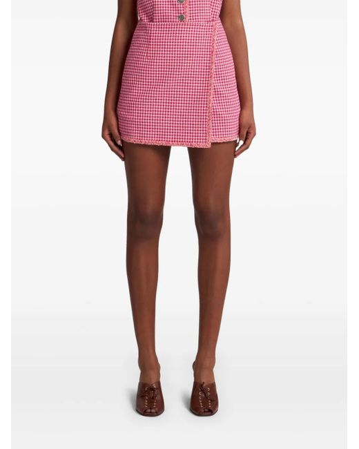 Etro Red Micro-Check Mini Skirt