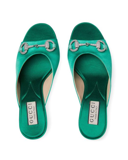 Gucci Horsebit Silk Satin Mules in Green Lyst