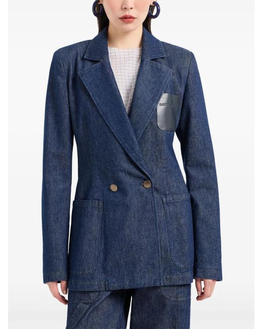 Emporio Armani Blue Notched Lapel Double-Breasted Denim Blazer