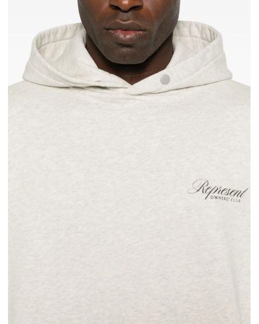 Represent White Logo-Print Hoodie for men