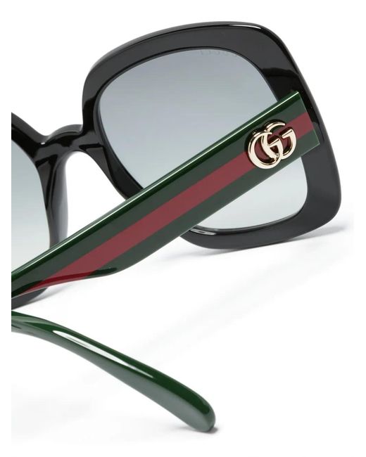 Gucci Black Web-Stripe Square-Frame Sunglasses