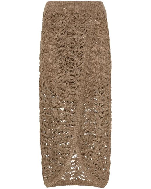 Brunello Cucinelli Natural Lace-Patterned Skirt