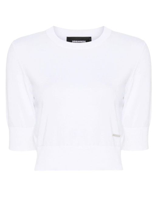 DSquared² White Cropped Fine-knit Top