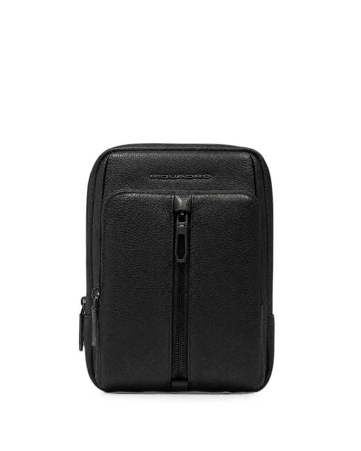 Piquadro Black Grained Leather Backpack for men