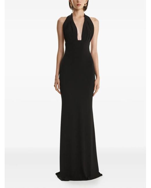 2310 STUDIO Geplooide Maxi-Jurk Met Halternek in het Black