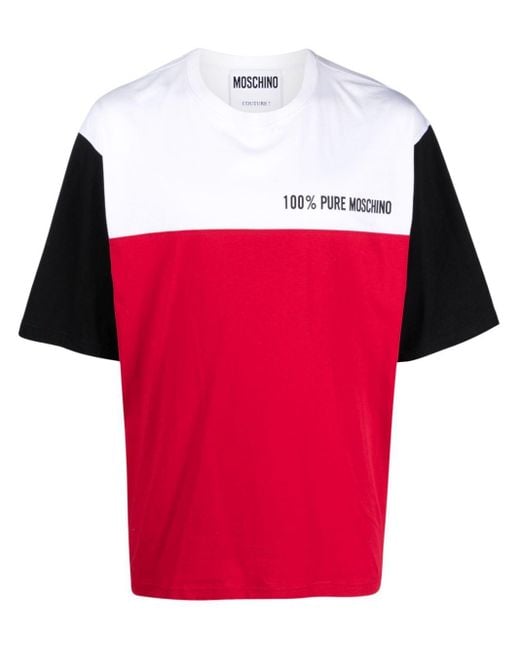 Moschino Red Colour-block Organic-cotton T-shirt for men