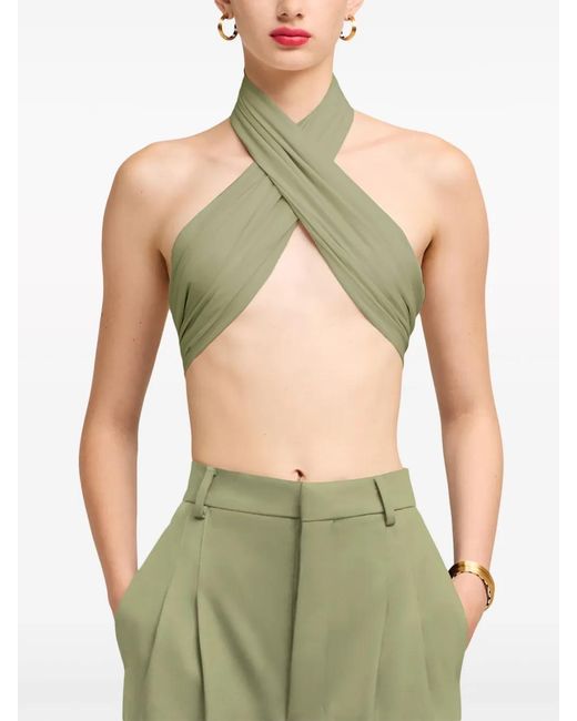 AMI Green Silk Wrap Top