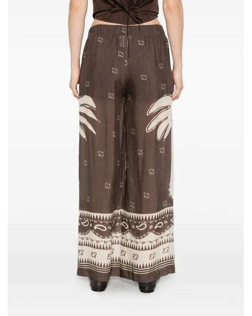 Ottod'Ame Brown Palm-Tree-Print Palazzo Pants