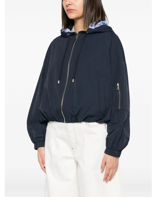 Liu Jo Blue Nylon Bomber Jacket With Hood