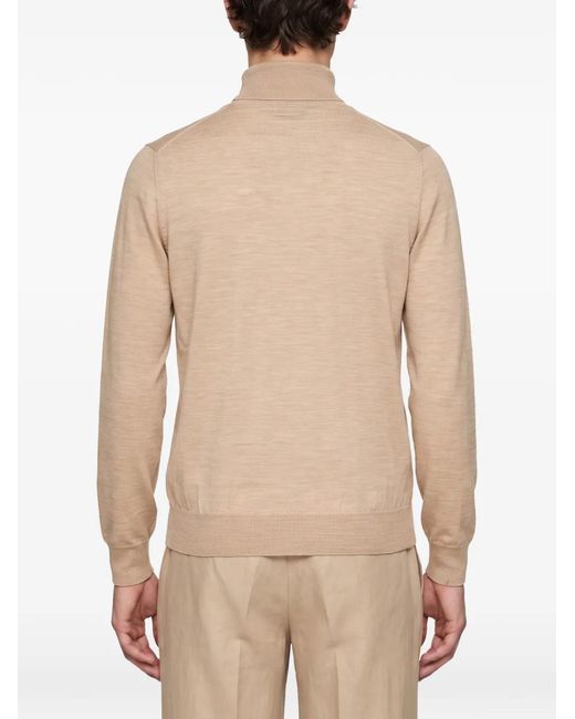 Brunello Cucinelli White Zip-Up Ribbed-Trim Sweater for men