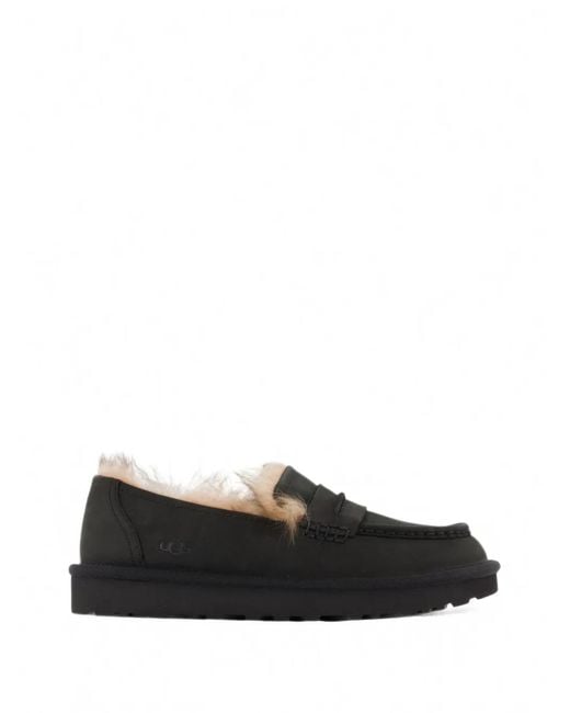 Ugg Black Ellis Shearling-Trim Leather Loafers