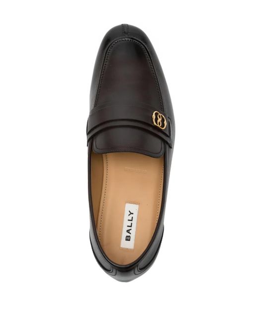 Bally Black Emblem-Plaque Leather Loafers for men