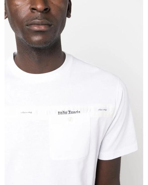 Palm Angels White Logo-Stripe Crew-Neck T-Shirt for men