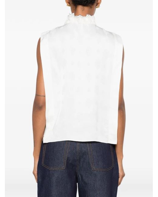 Sandro White Ruffled Collar Shirt