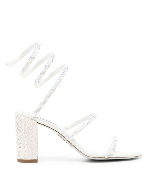Rene Caovilla White Cleo Embellished Leather Sandals