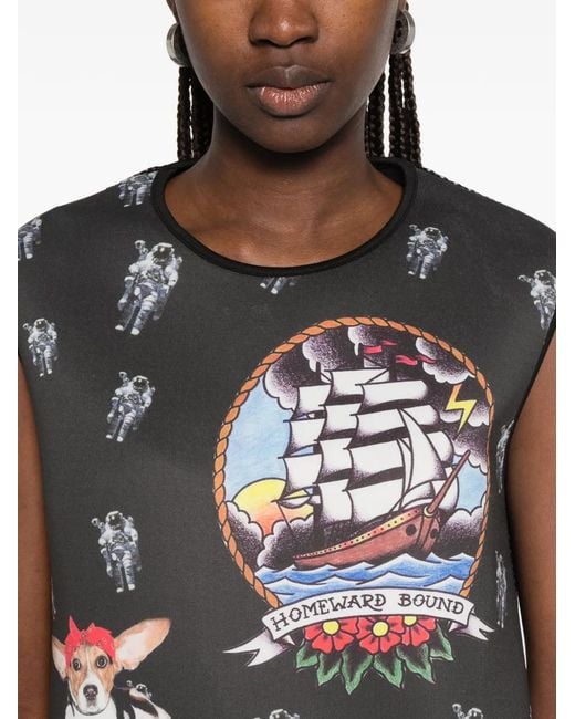 The Artistylist Gray Graphic-Print Mesh-Panel Dress