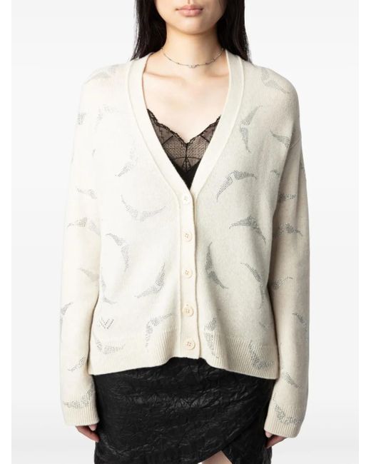 Zadig & Voltaire White Mirka Strass Wings Cardigan