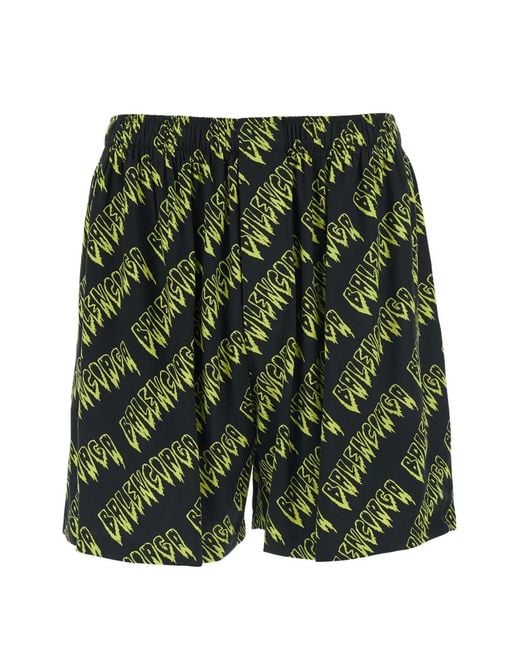 Balenciaga Green Logo-Print Elasticated-Waist Shorts for men