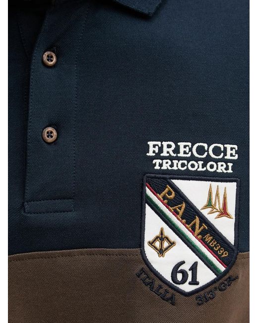 Aeronautica Militare Blue Frecce Tricolori Colour-Block Polo Shirt for men