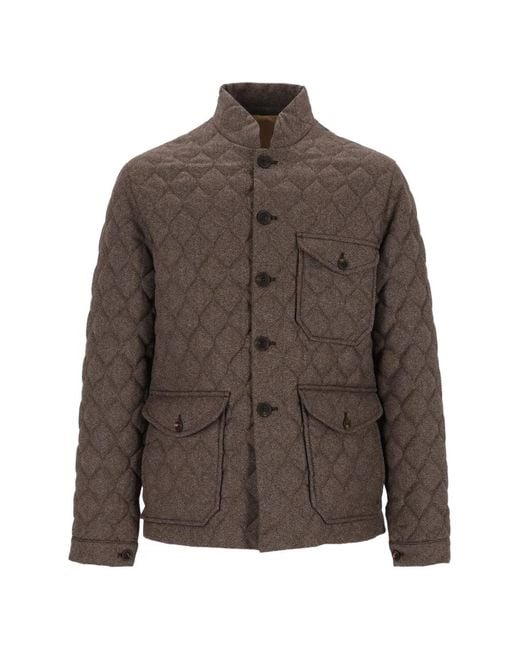Emporio Armani Brown Quilted Button-Up Jacket for men
