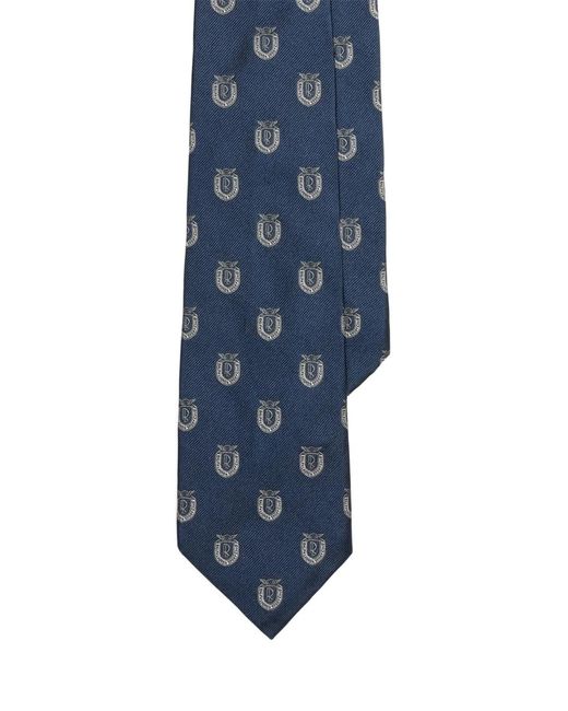 Ralph Lauren Blue Crest-Motif Silk Tie for men