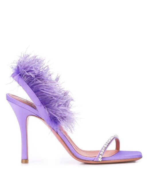 AMINA MUADDI Purple Feather Trim Sandals
