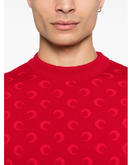 MARINE SERRE Moon Jacquard Knit Fitted Sweater Black-red M