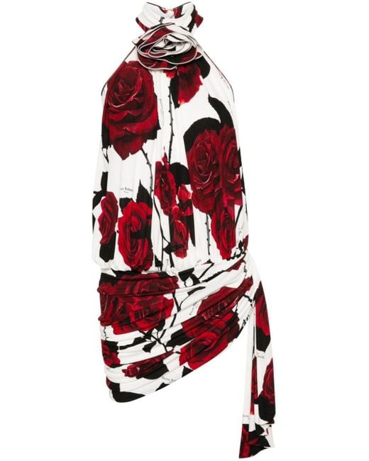 Robe courte à roses imprimées Balmain en coloris Red