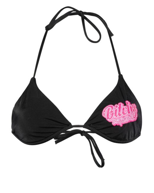 Top bikini con stampa di DSquared² in Black