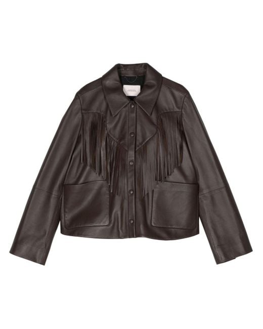 Dorothee Schumacher Brown Fringe-Detail Leather Jacket