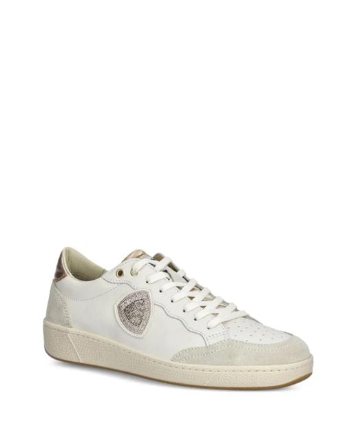 Blauer White Crystal-Embellished Perforated Sneakers