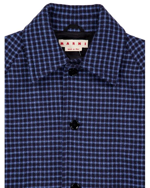 Marni Blue Buttoned Checked Jacket for men