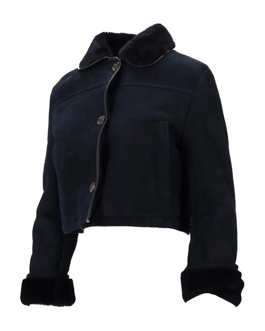LA ROSE Blue Long-Sleeve Leather Jacket