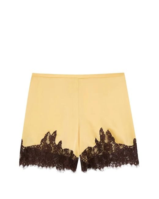 Reformation Natural Lace-Trim Silk Shorts